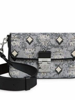 Brand New MCM Gray Patterned Crossbody with Black Trim